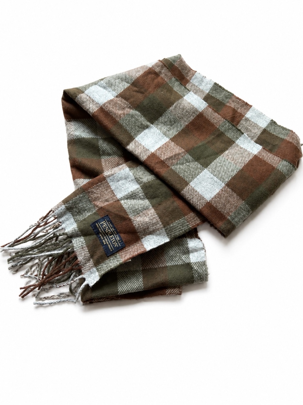 Pendleton Olive, Brown & Cream Plaid Wool Scarf